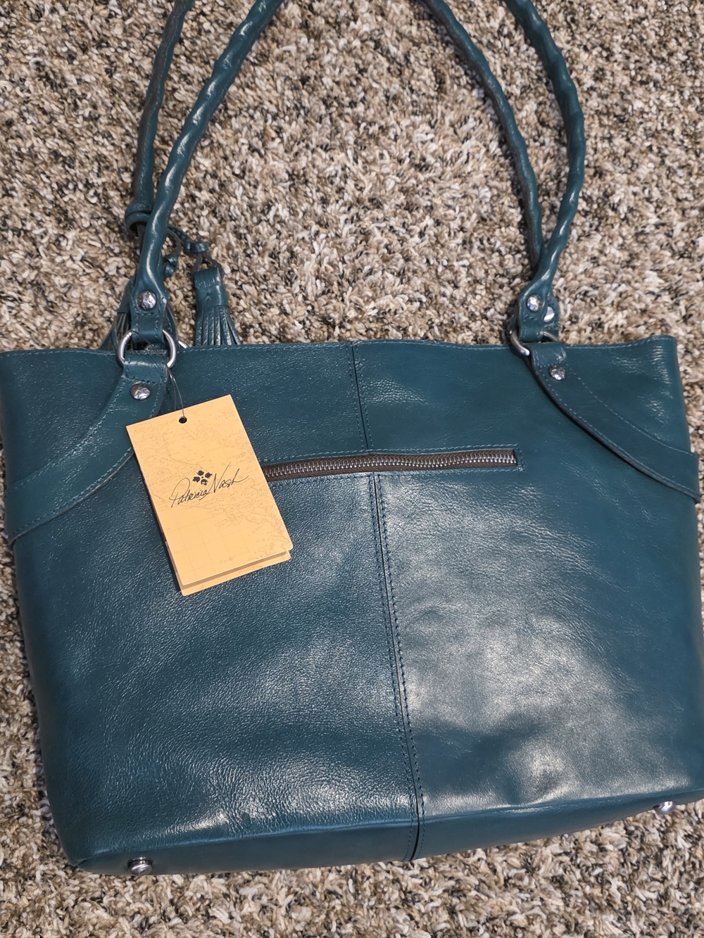 Patricia Nash Blue Coral Leather Zip-Top  Tote
